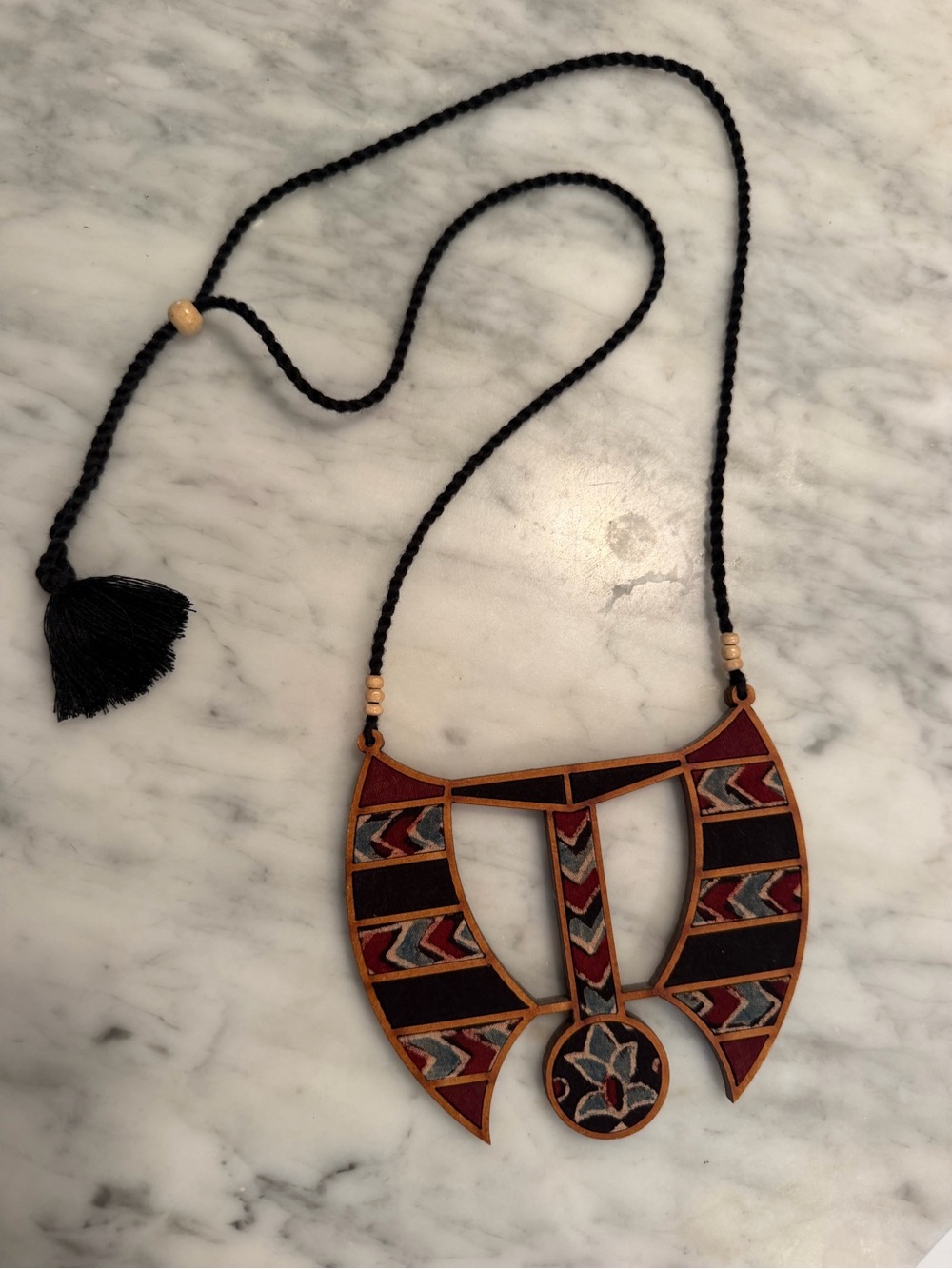 Handcrafted Multicolor Tribal Pendant Necklace with Black Cord